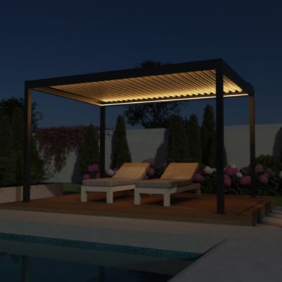 Pergola bioclimatique autoportante motorisée Salto Alumin'home aluminium gris foncé RAL 7016 - 3 x 4 m avec LED intégrés