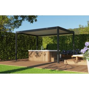 Pergola bioclimatique autoportante motorisée Salto Alumin'home aluminium gris foncé RAL 7016 - 3 x 4 m avec LED intégrés