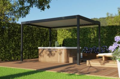 Pergola bioclimatique autoportante motorisée Salto Alumin'home aluminium gris foncé RAL 7016 - 4 x 3 m avec LED intégrés