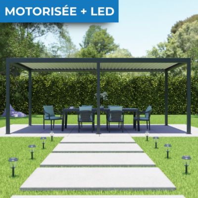 Pergola bioclimatique autoportante motorisée Salto Alumin'home aluminium gris foncé RAL 7016 - 6 x 3 m avec LED intégrés