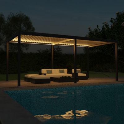 Pergola bioclimatique autoportante motorisée Salto Alumin'home aluminium gris foncé RAL 7016 - 6 x 3 m avec LED intégrés