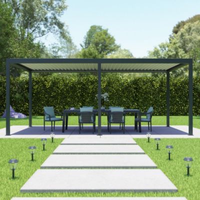 Pergola bioclimatique autoportante motorisée Salto Alumin'home aluminium gris foncé RAL 7016 - 6 x 3 m avec LED intégrés