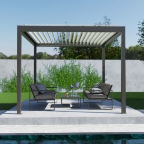 Pergola bioclimatique autoportante motorisée Salto Alumin'home aluminium gris taupe RAL 7039 - 3 x 3 m avec LED intégrés