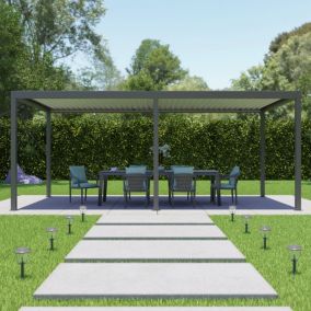 Pergola bioclimatique autoportante motorisée Salto Alumin'home aluminium gris taupe RAL 7039 - 3 x 6 m avec LED intégrés
