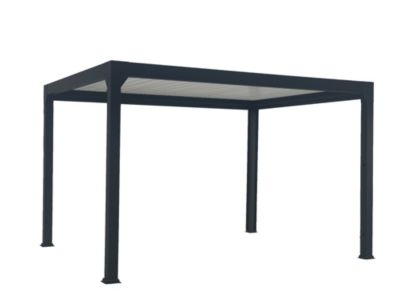 Pergola bioclimatique autoportante Solyola motorisé aluminium noir sablé Green Outside 4 x 3 m avec LED