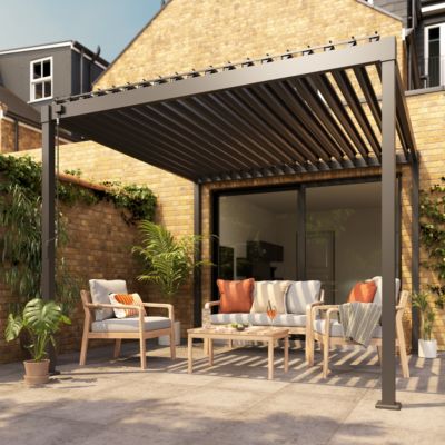 Pergola bioclimatique autoportante Tehuano acier gris Klikstrom 3 x 3 m