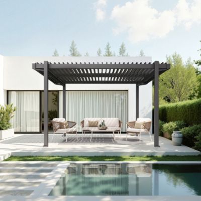 Pergola bioclimatique autoportée aluminium et acier gris Fred 4 x 3 m