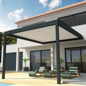 Pergola Bioclimatique COCOON Mixte Gris anthracite / Blanc 4,00x4,088m (Vérin à télécommande)