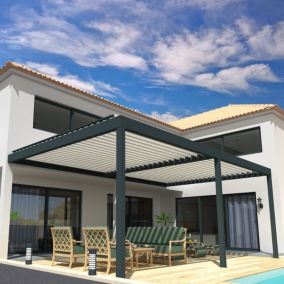 Pergola Bioclimatique COCOON Mixte Gris anthracite / Blanc 6,00x3,038m (Vérin à télécommande)