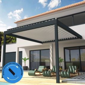 Pergola Bioclimatique COCOON perpendiculaire Mixte Gris anthracite / Blanc 4,051x4,00m Ouverture horaire