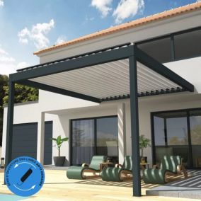 Pergola Bioclimatique COCOON perpendiculaire Mixte Gris anthracite / Blanc 4,576x3,00m Ouverture anti-horaire