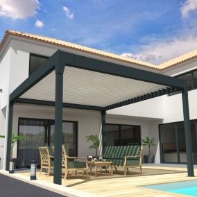 Pergola Bioclimatique COCOON XL îlot Mixte Gris anthracite / Blanc 4,50x4,975m (Vérin à télécommande)