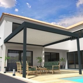 Pergola Bioclimatique COCOON XL Mixte Gris anthracite / Blanc 4,50x3,060m (Vérin à télécommande + Kit LED 3 cotés)