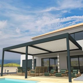 Pergola Bioclimatique COCOON XL Mixte Gris anthracite / Blanc 7,00x4,987m (Vérin à télécommande + Kit LED 3 cotés)