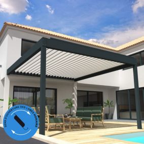 Pergola Bioclimatique COCOON XL perpendiculaire Mixte Gris anthracite / Blanc 4,965x3,00m Ouverture horaire