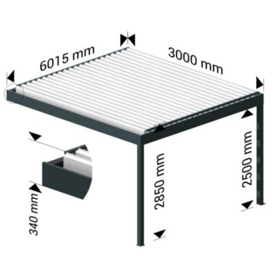 Pergola Bioclimatique COCOON XL perpendiculaire Mixte Gris anthracite / Blanc 6,015x3,00m LED 3 cotés - Ouverture anti-horaire