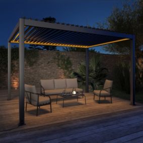 Pergola Bioclimatique électrique 3x4m. aluminium. à lames orientables avec éclairage LED