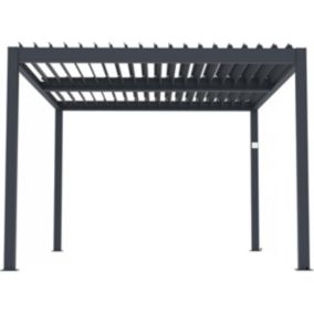 Pergola bioclimatique électrique avec led "Windsor" en aluminium 3 x 4  Gris