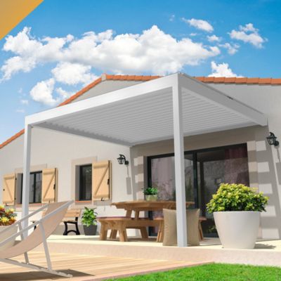 Pergola bioclimatique LOLITE 4,00x3,038 M Vérin à Télécommande (Blanc RAL9010)