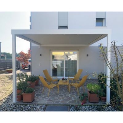 Pergola bioclimatique LOLITE 4,00x3,038 M Vérin à Télécommande + LED (Mixte - Armature gris anthracite, lames blanc)