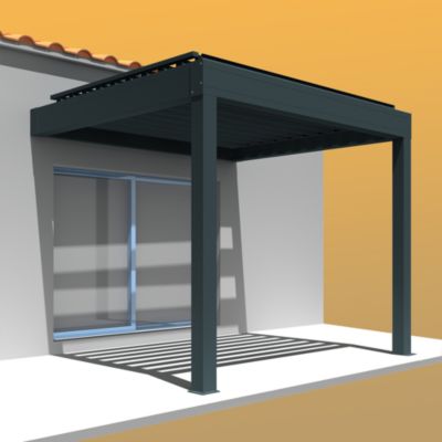 Pergola bioclimatique LOLITE 4,00x3,038 M Vérin à Télécommande + LED (Mixte - Armature gris anthracite, lames blanc)