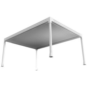 Pergola bioclimatique îlot - SAMA - vérin à télécommande (Blanc brillant - 4.50m x 5.154m)