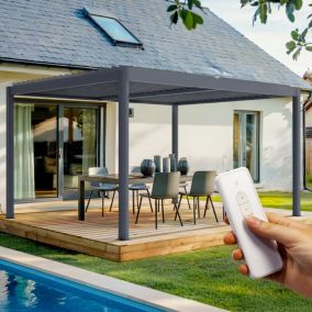Pergola bioclimatique motorisée SANTA 4x3m aluminium gris - Lames orientables