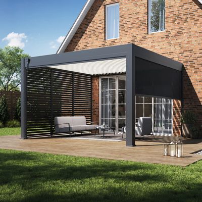 Pergola Bioclimatique Ombréa adossée collection VS 4x4M - Anthracite/Blanc - V2