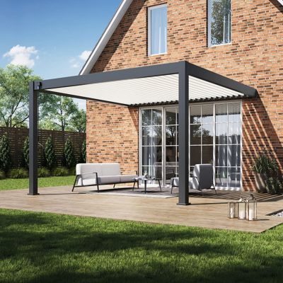 Pergola Bioclimatique Ombréa adossée collection VS 4x4M - Anthracite/Blanc - V2