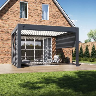 Pergola Bioclimatique Ombréa adossée collection VS 4x4M - Anthracite/Blanc - V2