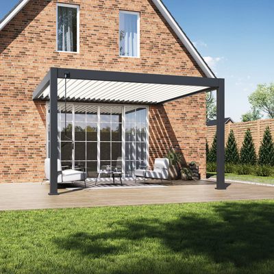 Pergola Bioclimatique Ombréa adossée collection VS 4x4M - Anthracite/Blanc - V2