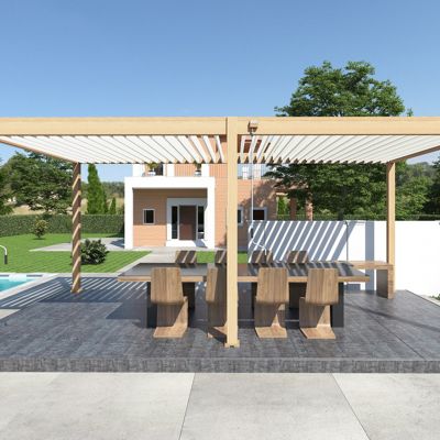 Pergola bioclimatique Ombréa VS autoportante 3x6M - Woodlook bois naturel