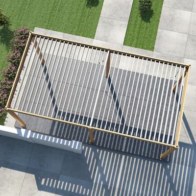 Pergola bioclimatique Ombréa VS autoportante 3x6M - Woodlook bois naturel