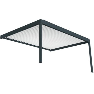 Pergola bioclimatique perpendiculaire - SAMA  - vérin à télécommande (Gris Anthracite et Blanc Brillant - 6.015m x 4.00m)