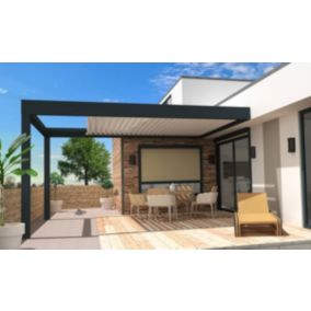 Pergola bioclimatique rétractable adossée aluminium gris et blanc Kokoon 5 - 3 x 5,21m Sunstyl