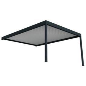 Pergola bioclimatique - SAMA - vérin à télécommande (Gris Anthracite et Blanc Brillant - 4.50m x 3.937m)