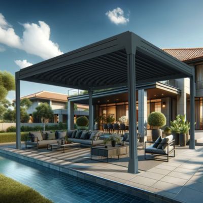 Pergola bioclimatique TRESNA îlot 4,50 x 3,054m Vérin à Télécommande (Gris anthracite)