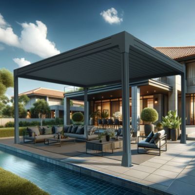 Pergola bioclimatique TRESNA îlot 4,50 x 3,054m Vérin à Télécommande (Gris anthracite)