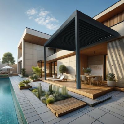 Pergola bioclimatique TRESNA perpendiculaire 6,02 x 4,00m Vérin à Télécommande (Gris anthracite)
