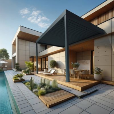 Pergola bioclimatique TRESNA perpendiculaire 6,02 x 4,00m Vérin à Télécommande (Gris anthracite)