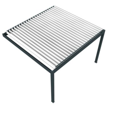 Pergola bioclimatique Xenon perpendiculaire (Vérin à Télécommande - Gris anthracite / Blanc - 3,584 x 3,50m)