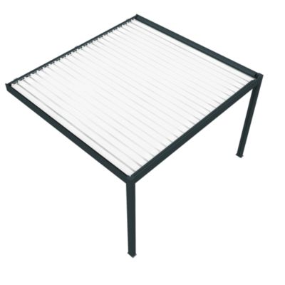 Pergola bioclimatique Xenon perpendiculaire (Vérin à Télécommande - Gris anthracite / Blanc - 3,584 x 3,50m)