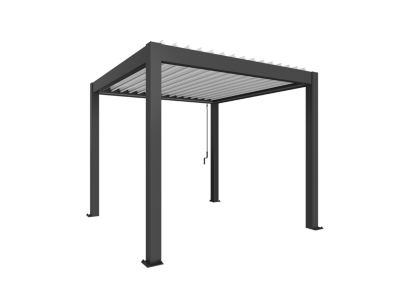 Pergola biolimatique autoportante 3 x 3 manuelle acier coloris gris foncé lames orientables blanches Biohort