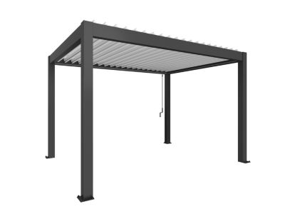 Pergola biolimatique autoportante 5 x 3 manuelle acier coloris gris foncé lames orientables blanches Biohort
