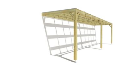 Pergola bois - 10m x 2m - adossée - sens largeur - couverture étanche transparente incluse - livraison comprise