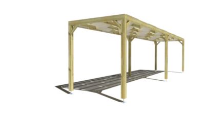 Pergola bois - 10m x 2m - indépendante - sens largeur - voilage semi-transparent inclus - livraison comprise