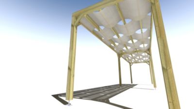 Pergola bois - 10m x 2m - indépendante - sens largeur - voilage semi-transparent inclus - livraison comprise