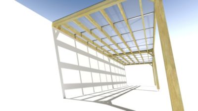 Pergola bois - 10m x 3m - adossée - sens largeur - couverture étanche transparente incluse - livraison comprise