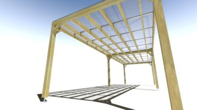 Pergola bois - 10m x 3m - indépendante - sens largeur - couverture étanche transparente incluse - livraison comprise