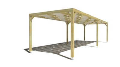 Pergola bois - 10m x 3m - indépendante - sens largeur - voilage semi-transparent inclus - livraison comprise